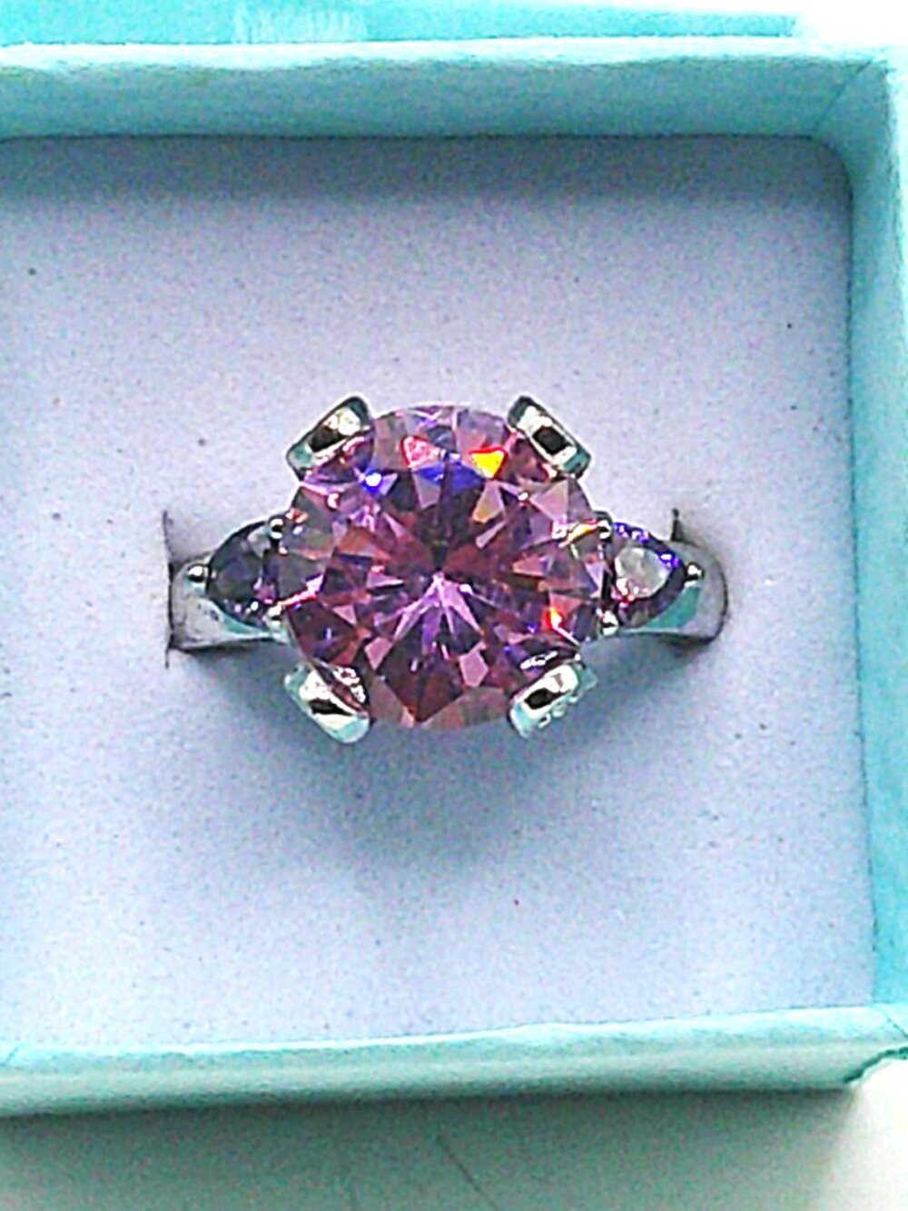 Brilliant Pink Rhinestone Ring in Sterling Silver sz 6.75